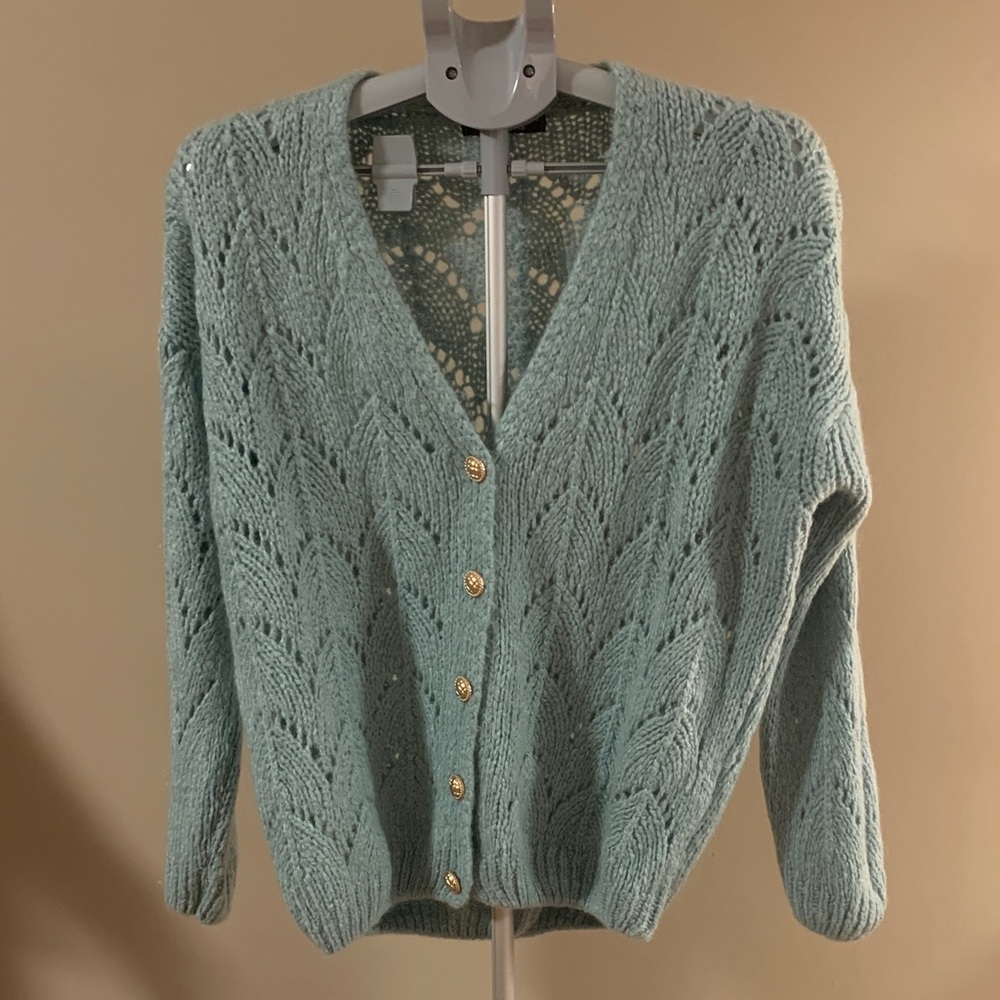 Simons Teal Knit Cardigan with Gold Buttons Women's Size Large NWOT
